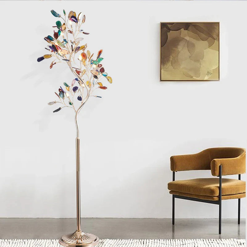 Afralia™ Agate Floor Lamp | Colorful Art Deco Design | G4 Bulb | Gold Metal