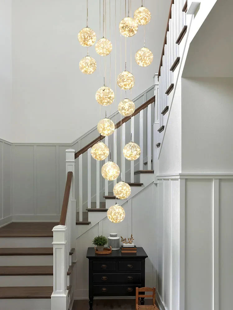 Afralia™ Gold LED Glass Chandelier: Minimalist Round Ball Staircase Lighting Fixtures