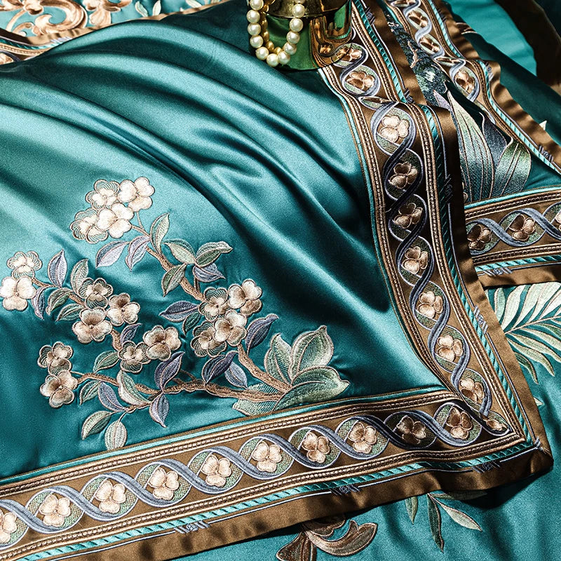 Afralia™ Luxe Brocade Embroidered Cotton Bedding Set - Vintage European Aristocratic Style