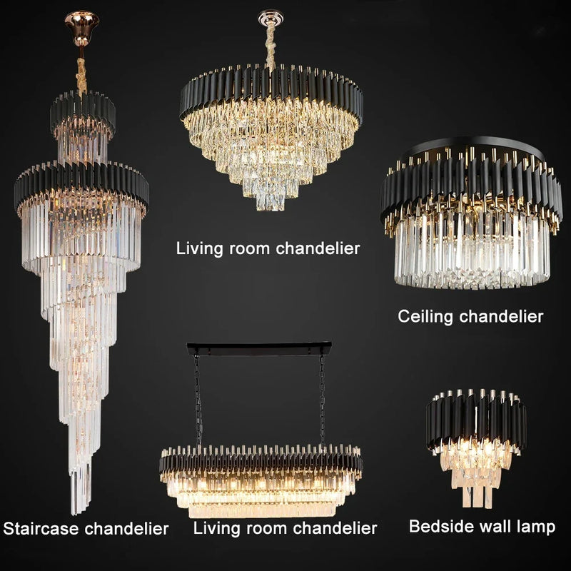 Afralia™ Gold Black Crystal Ceiling Chandelier - Round LED Pendant for Living Room Lighting