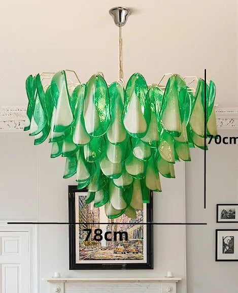 Afralia™ Pink Green Petal Crystal Glass Chandelier for Home Decor