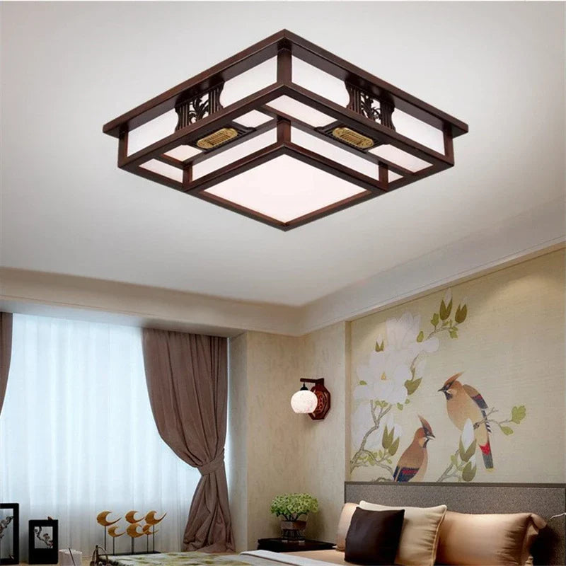 Afralia™ Antique Style Solid Wood Led Ceiling Light for Living Room Bedroom & Study