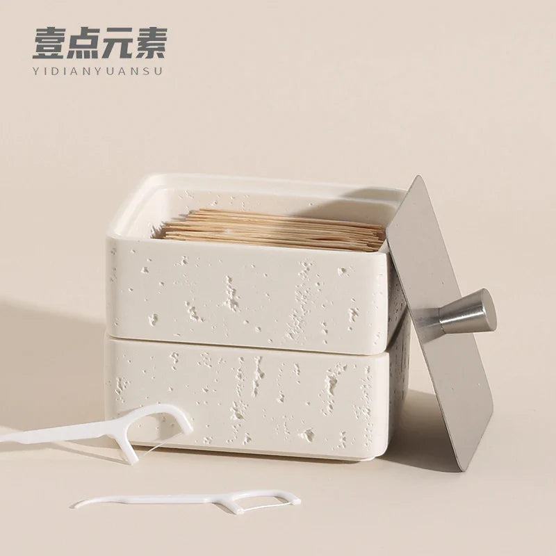 Afralia™ Double Decker Jewelry Organizer with Natural Stone, 2 in 1 Floss Box & Bathroom Ornament