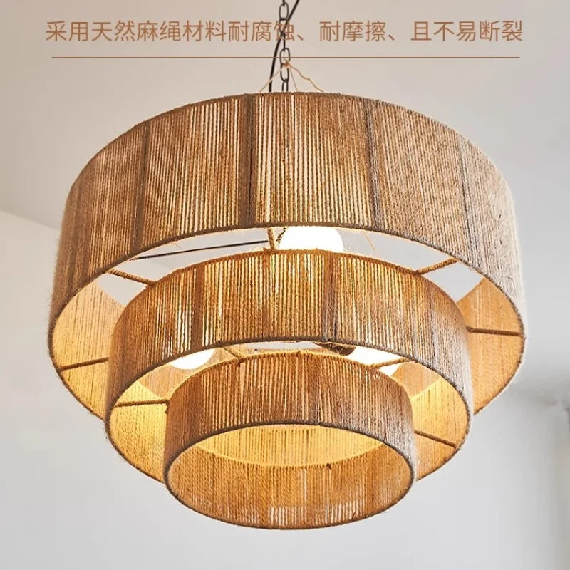 Nordic Hemp Rope Pendant Lights by Afralia™ - Minimalist E27 LED Chandeliers for Dining Room & Bedroom