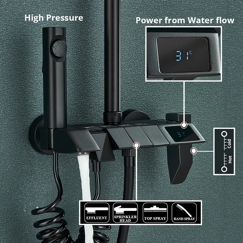 Afralia™ Digital Rainfall Shower System Mixer Set 4-way Bathroom Faucets Kit