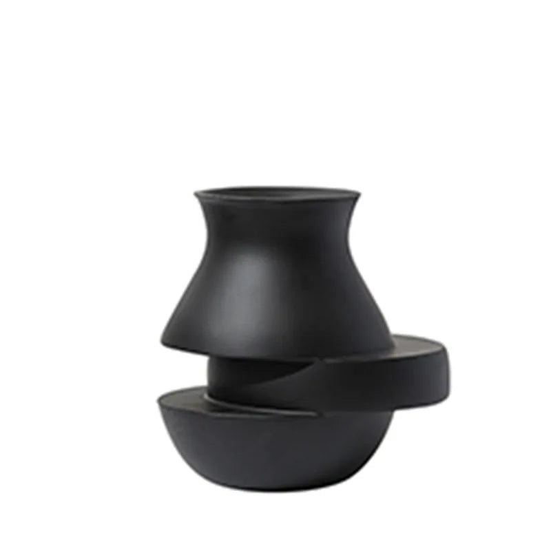 Afralia™ Geometric Monochrome Vase Resin Art Decoration Home Accessories