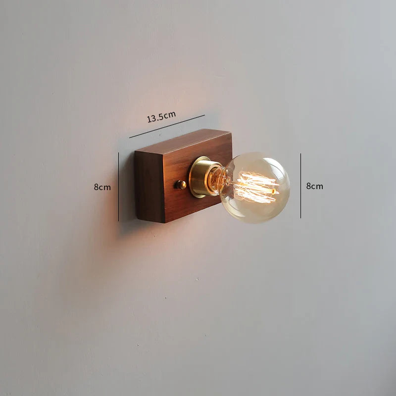 Afralia™ Square Walnut Wood LED Wall Light with Pull Chain Switch for Bedroom and Living Room