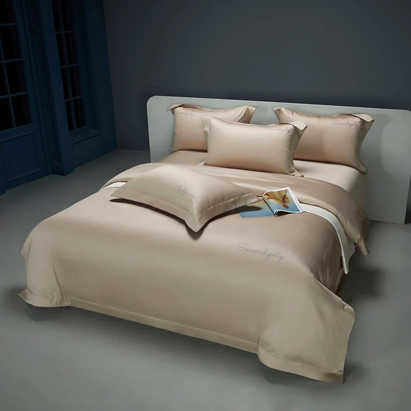 Afralia™ Luxury Embroidery Solid Color Bedding Set - 1200TC Egyptian Cotton, Hotel Style