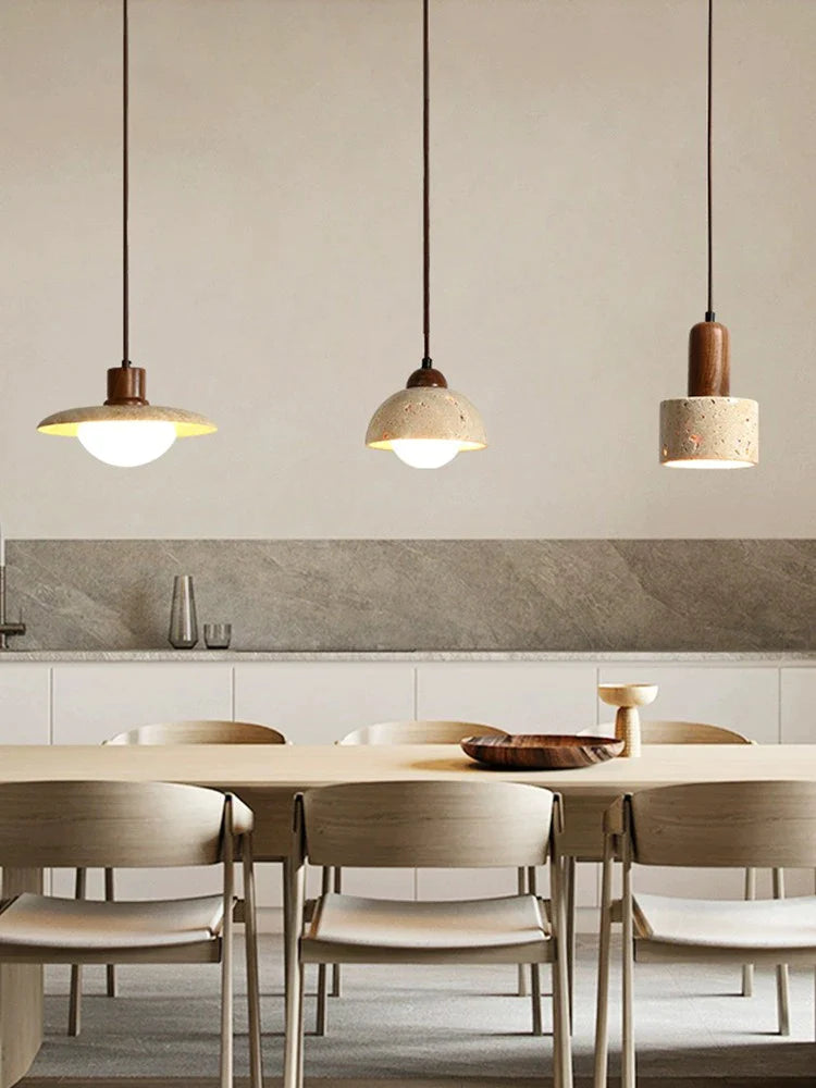 Afralia™ Yellow Traver LED Pendant Lamp Stone Wood Chandelier