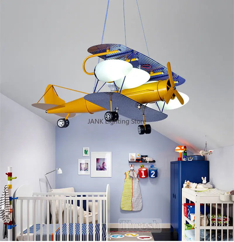 Afralia™ Airplane Kids LED Chandelier: Eye-Friendly Baby Boy Room Lighting for Environmental Decor.