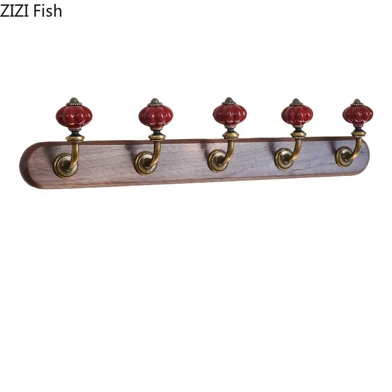 Afralia™ Walnut Wood Multiple Hooks Wall Storage Holder Shelf