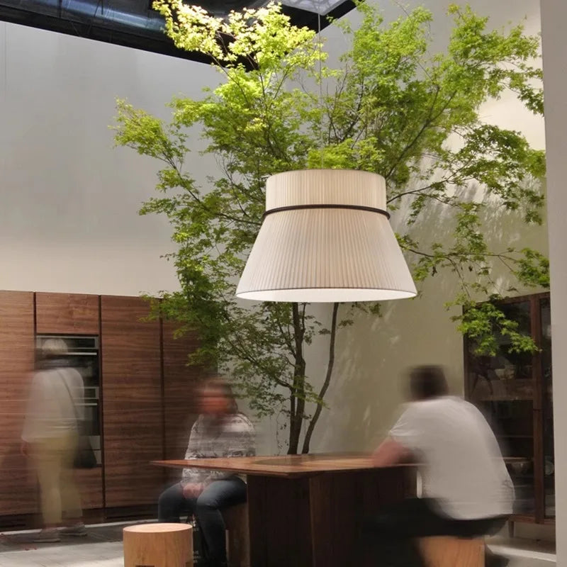 Afralia™ White Fabric LED Pendant Chandelier, Minimalist Living Room Ceiling Light
