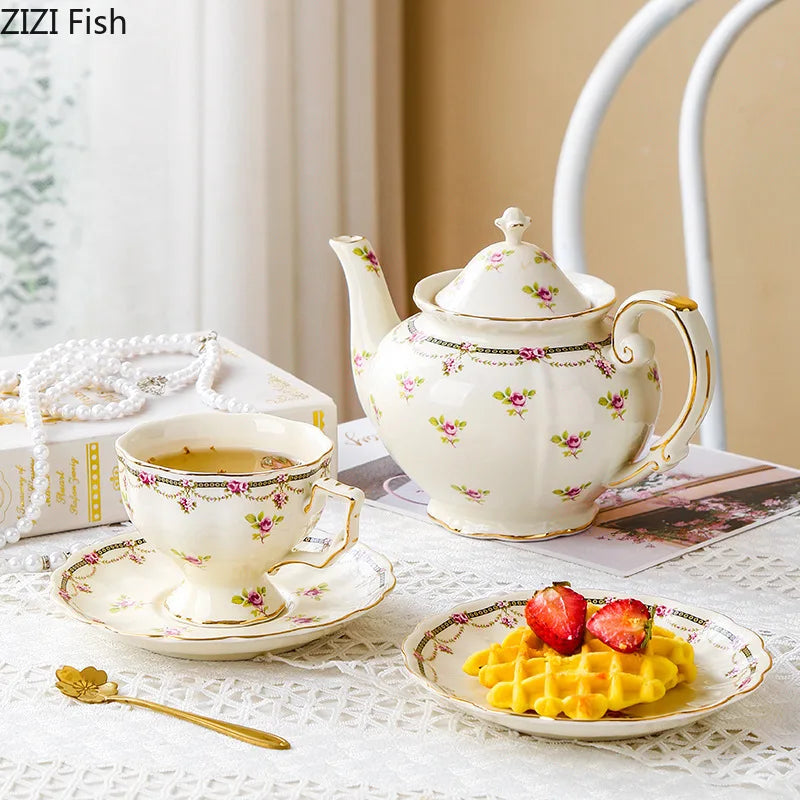 Afralia™ Floral Ceramic Cup & Saucer Set, Elegant Tea & Coffee Mug for Dining Table