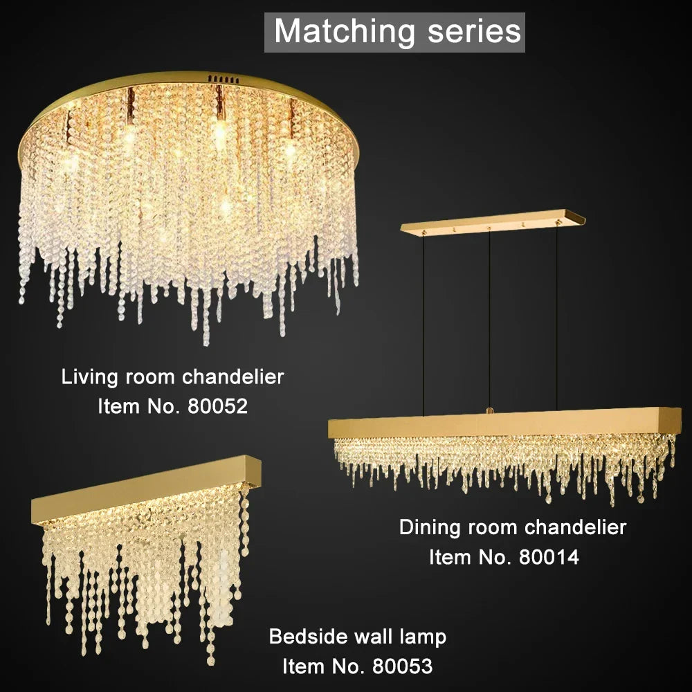 Afralia™ Luxe Crystal Beading Chandelier - Dimmable LED Gold Ceiling Light, Bedroom & Living Room Luxury Décor