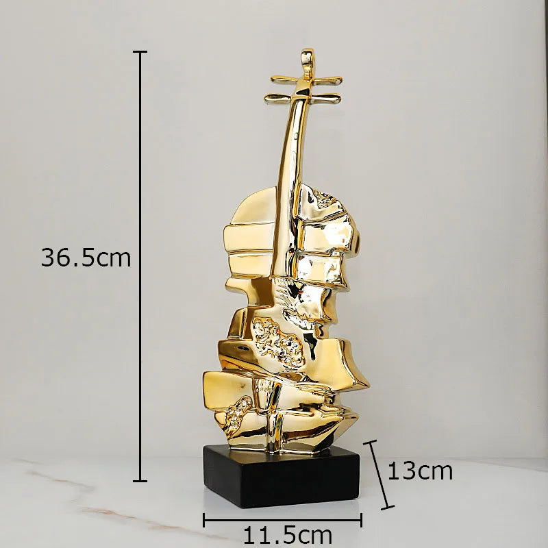 Afralia™ Golden Violin Sculpture Resin Art Ornament Stack Violin Statue Decor