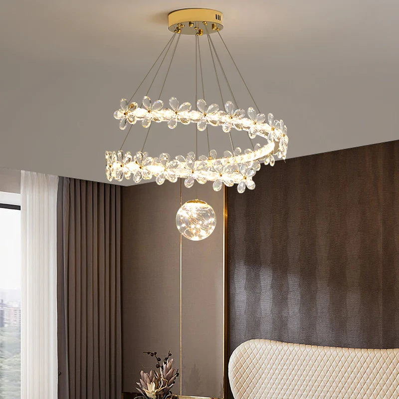 Afralia™ Gold Crystal Spiral Chandelier LED Pendant Lights for Home Decoration