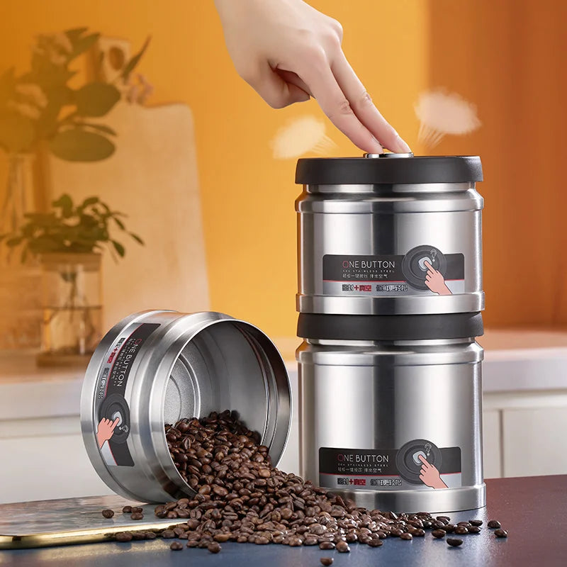 Afralia™ Stainless Steel Vacuum Sealed Coffee Beans Storage Jar