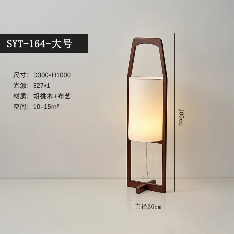 Afralia™ Zen Walnut Wood Table Lamp LED E27 Fabric Lampshade for Bedroom Living Room