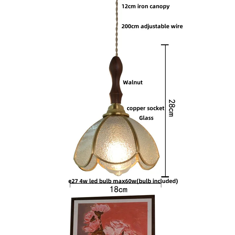 Afralia™ Tiffany Glass Pendant Lamp with Adjustable Walnut Wood, LED Dining Room Lighting