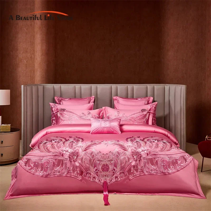 Afralia™ Peony Embroidery Luxury Chinese Style Bedding Set