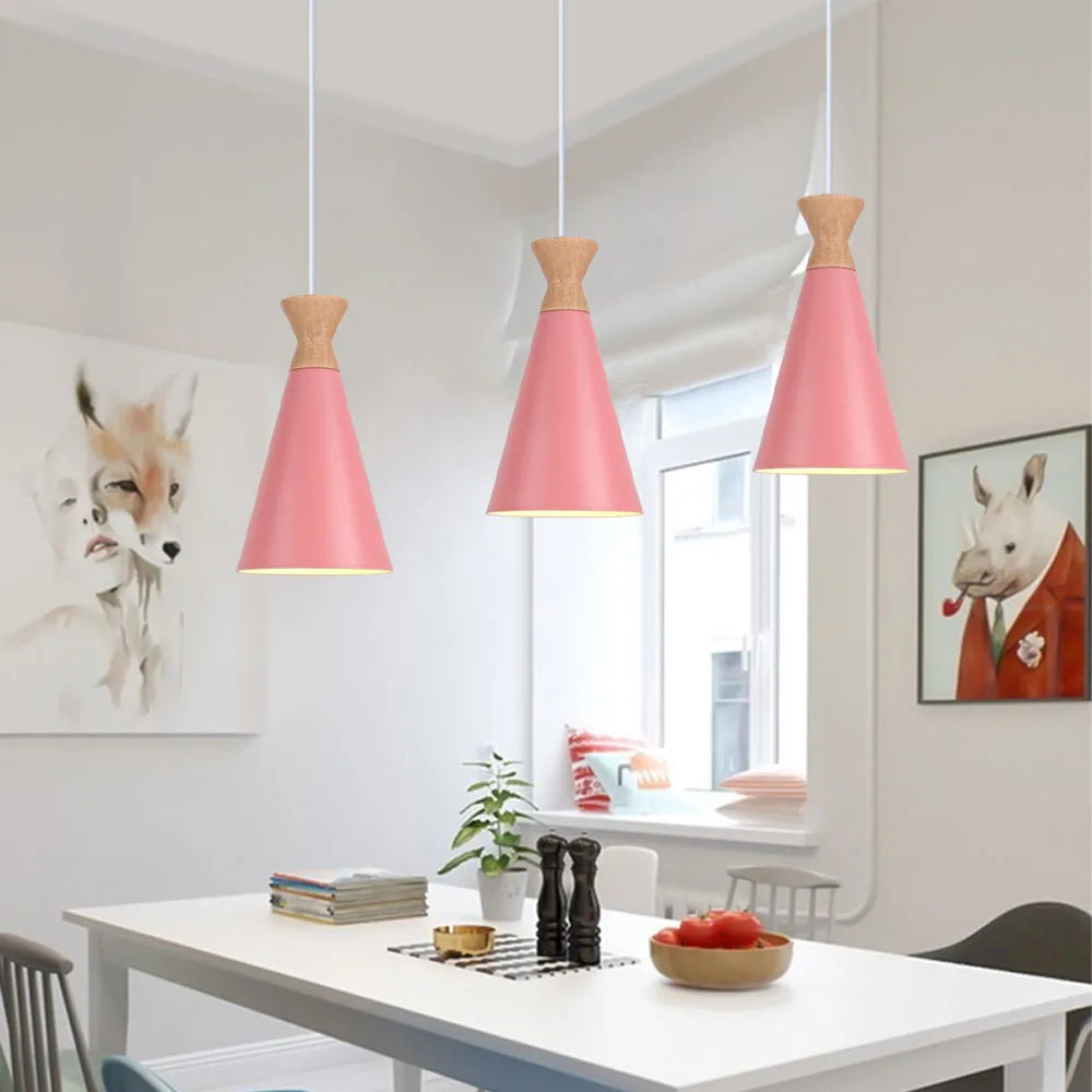 Afralia™ Nordic Aluminum Pendant Lights Modern Wood Hanging Lighting E27 LED Loft Suspension Luminaire