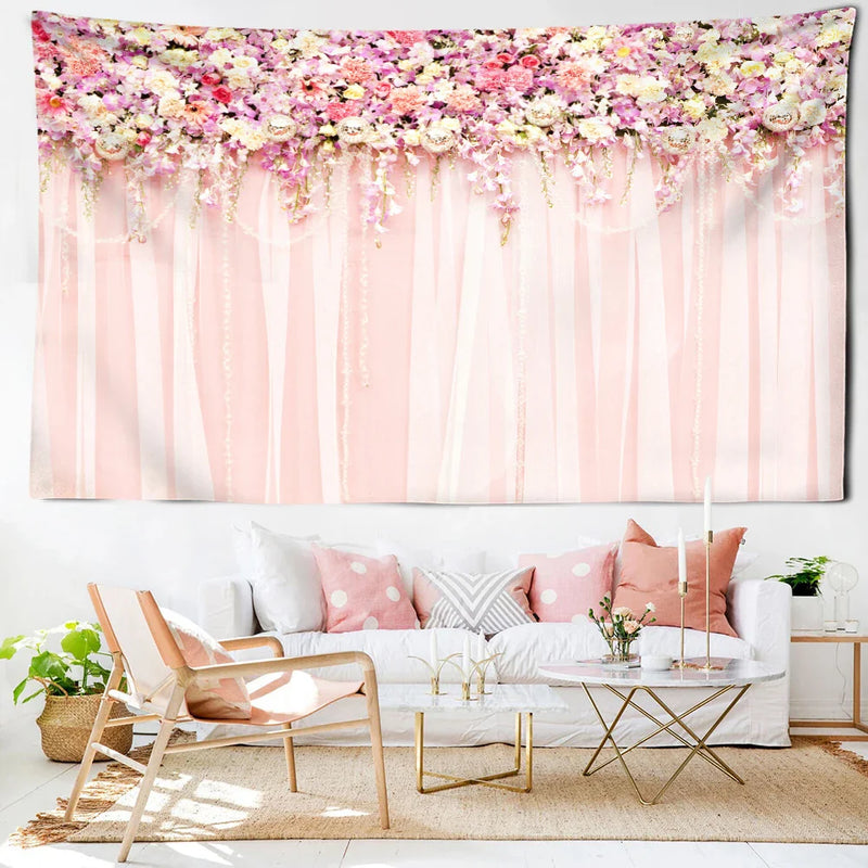 Afralia™ Pink Flower Wall Hanging Tapestry - Modern Minimalist Bohemian Home Decor