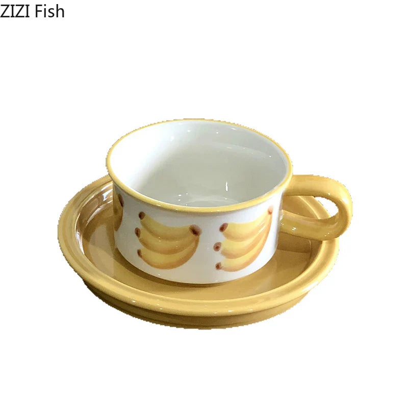 Afralia™ Red Apple Pattern Porcelain Coffee Mug Set of 2