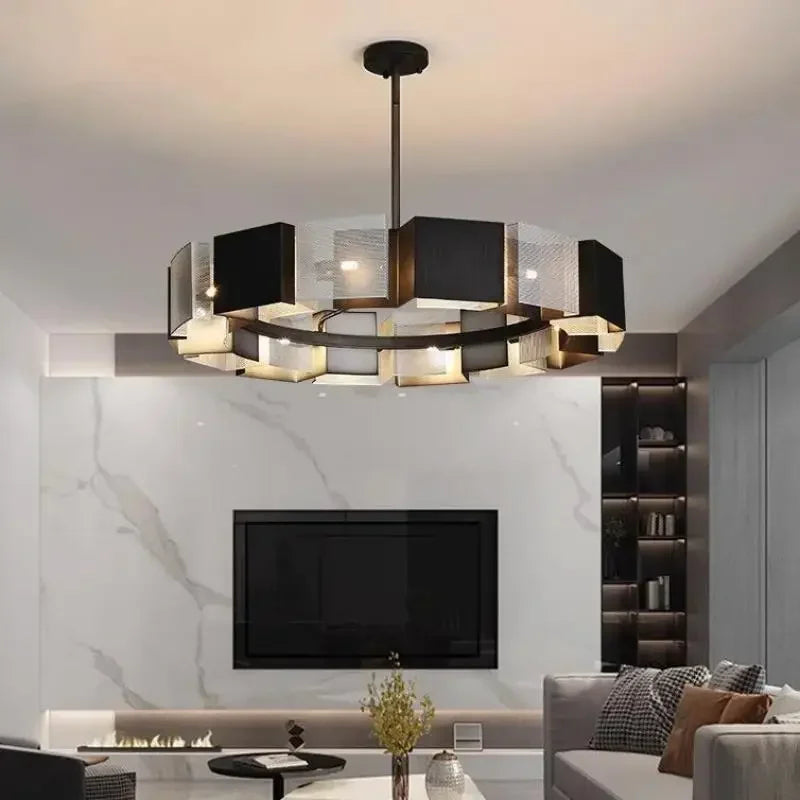 Afralia™ Black Metal Loft LED Chandelier: Modern Indoor Pendant Lamp Fixture Home Lighting