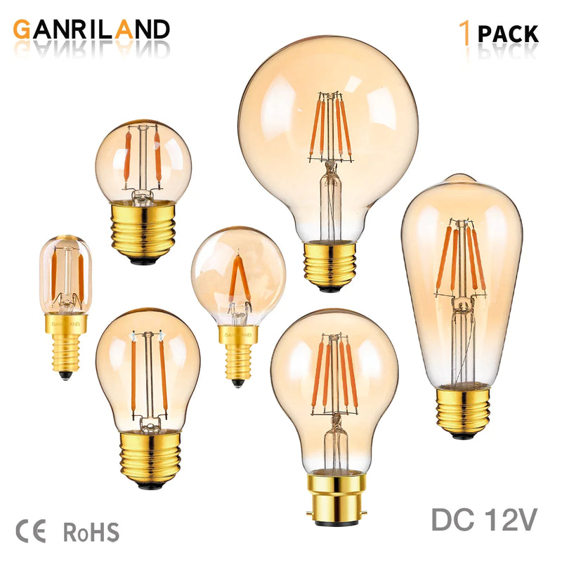 Afralia™ Vintage Low Voltage Amber Glass LED Bulb - Soft Warm Light E14 E27 B22 Base