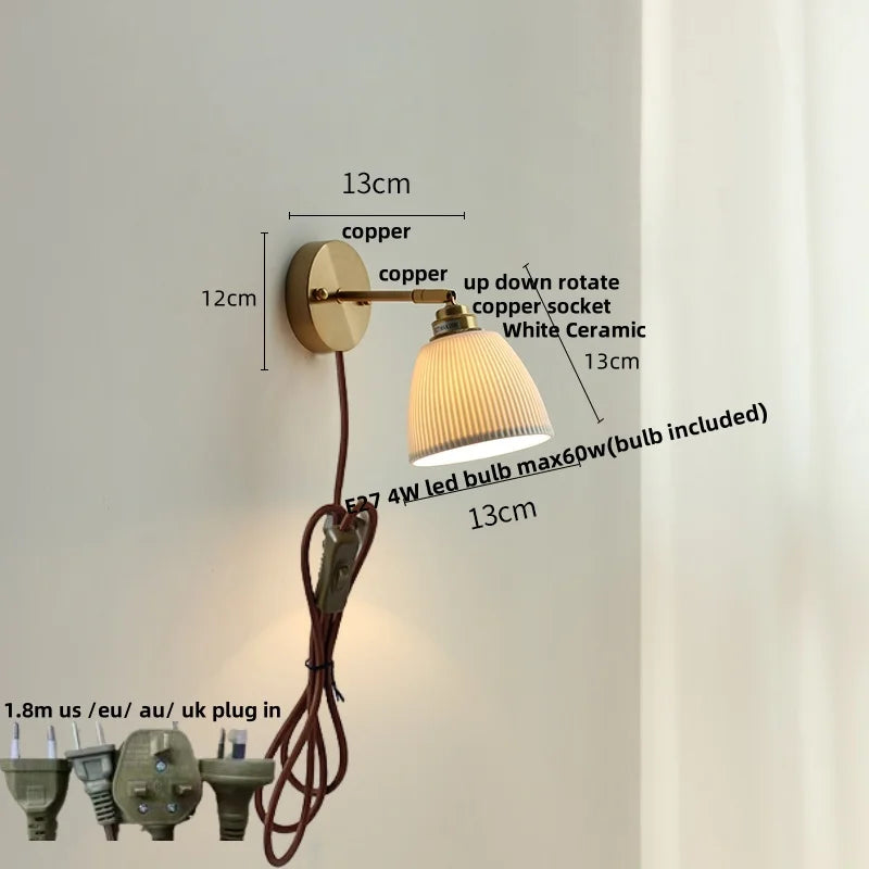 Afralia™ Nordic Ceramic LED Wall Light with Pull Chain Switch - Modern, Simple, Rotating