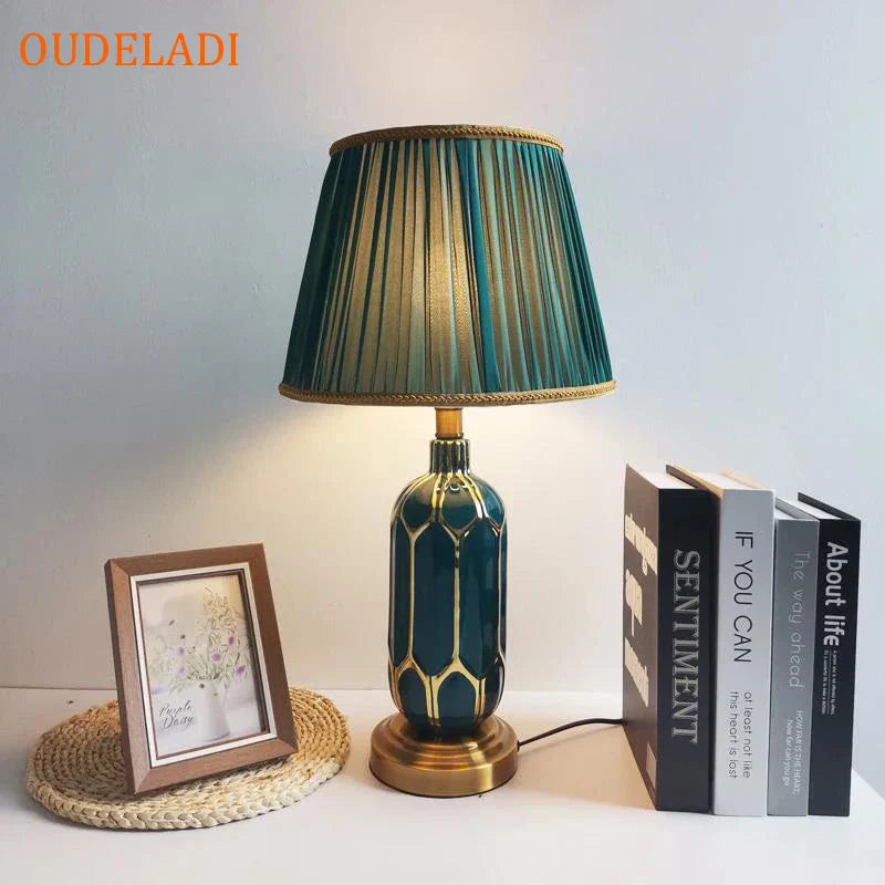 Afralia™ Blue Ceramic Table Lamp | Post Modern American Style | Bedroom Living Room Lighting