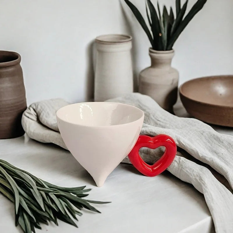 Afralia™ Heart Shape Ceramic Coffee Mug Teacup Fruit Juice Container - Set of 2