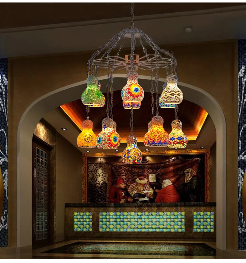 Afralia™ Turkish Mosaic Chandelier: Colorful Stained Glass Pendant Lamp