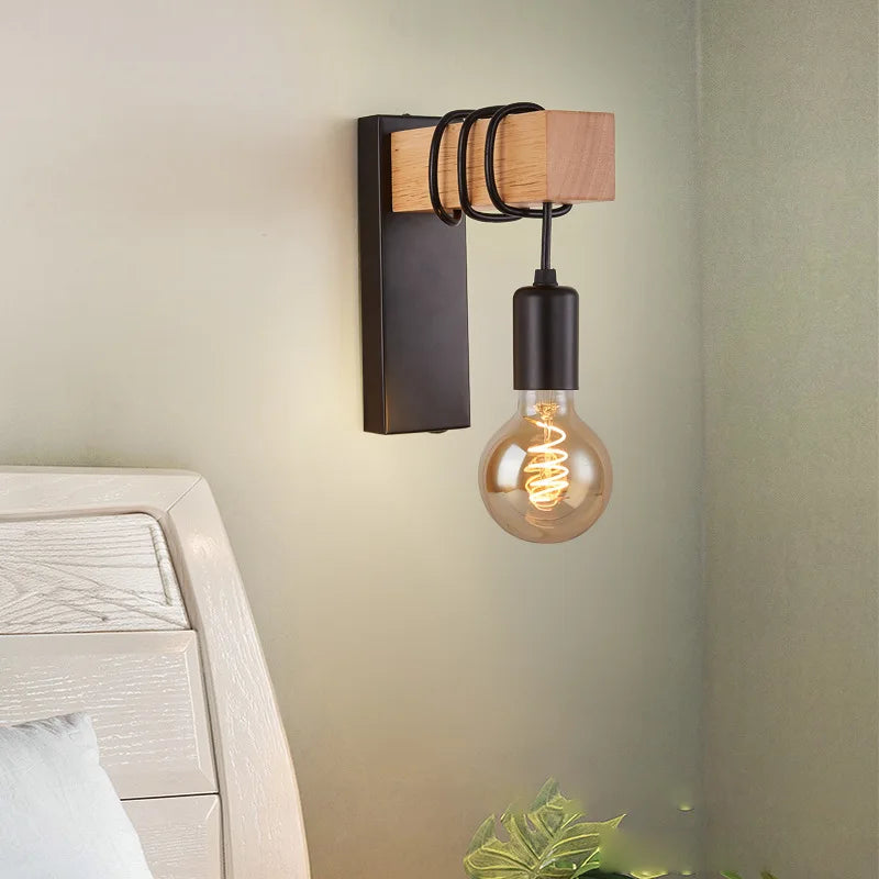 Afralia™ Wood Wall Light Modern Minimalist Indoor Sconce E27 Home Lighting