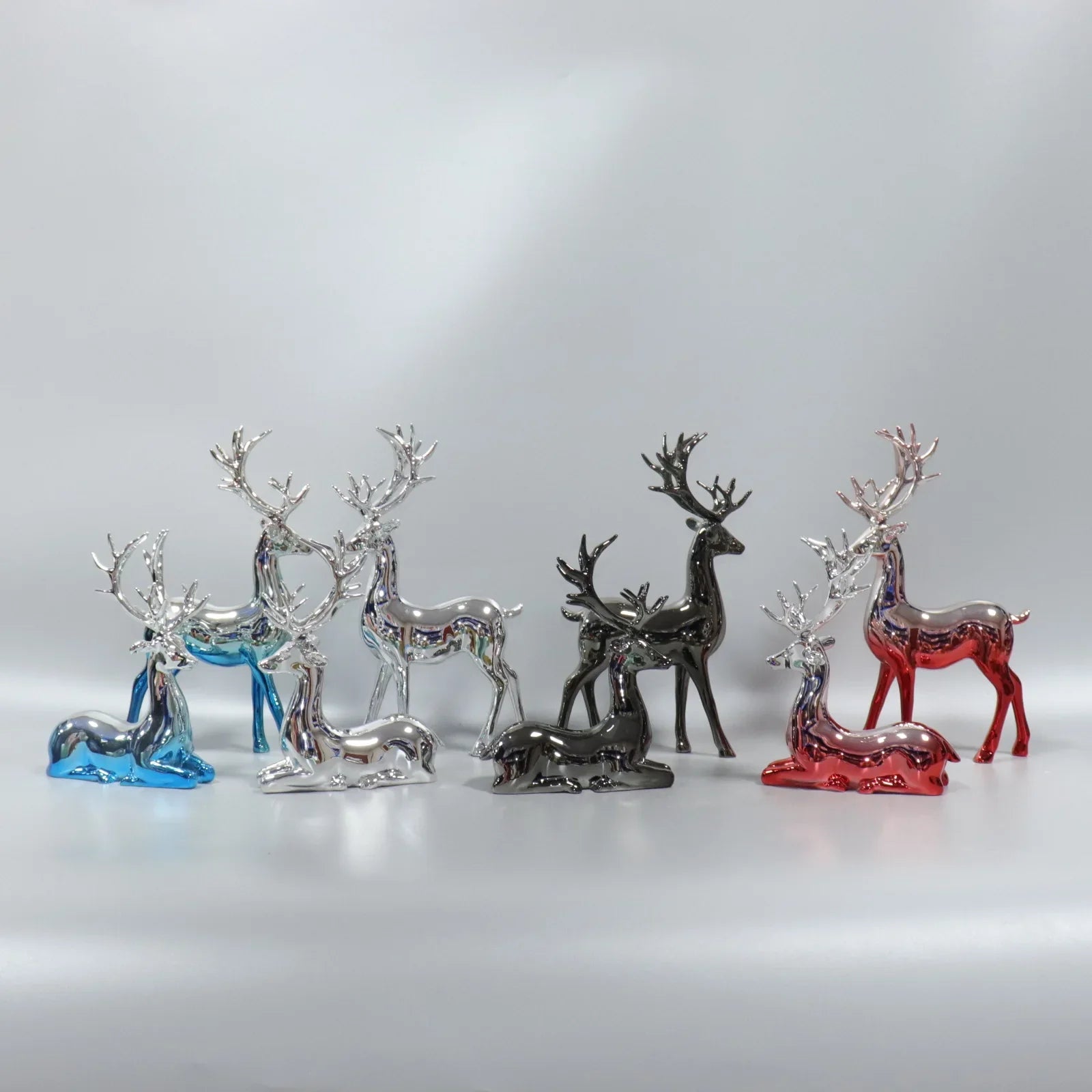 Afralia™ Silver Deer Elk Resin Sculpture Gradient Home Decor Figurines