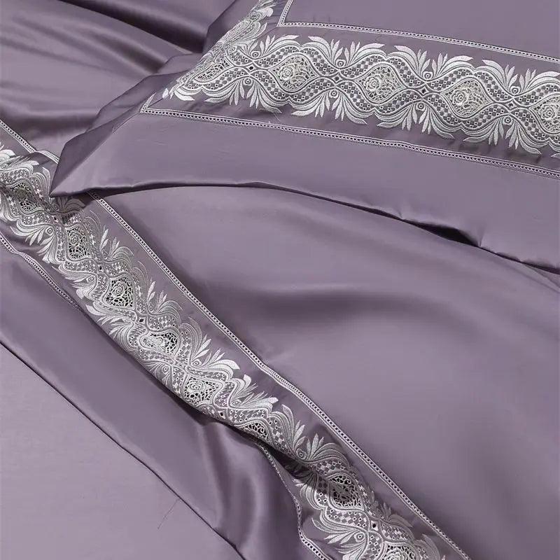 Afralia™ 1200TC Egyptian Cotton Lace Embroidery Bedding Set: 1 Duvet, 1 Sheet, 2 Pillowcases