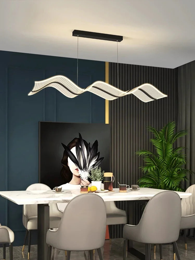 Afralia™ LED Wave Pendant Light for Living Room Kitchen Decor - Indoor Hanging Lights