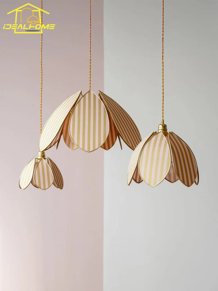 Afralia™ Petal Pendant Lights LED E27 Fabric Art Hanging Lamp for Medieval Atmosphere