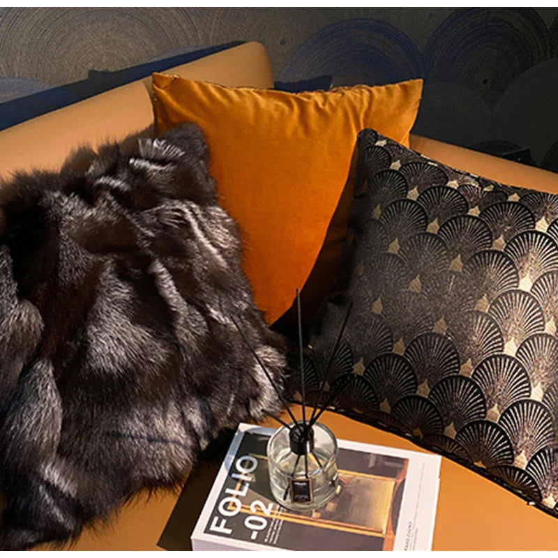 Afralia™ Fox Fur Cushion Cover 45x45, Vintage Luxury Throw Pillow Case for Living Room