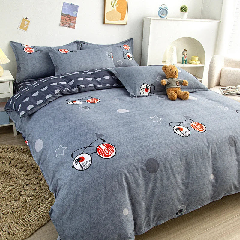 Afralia™ Cartoon Printed Bedding Set: Bed Sheet, Duvet Cover, Pillowcases