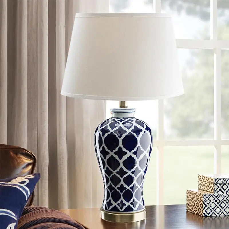 Afralia™ Blue Ceramic Bedside Table Lamp