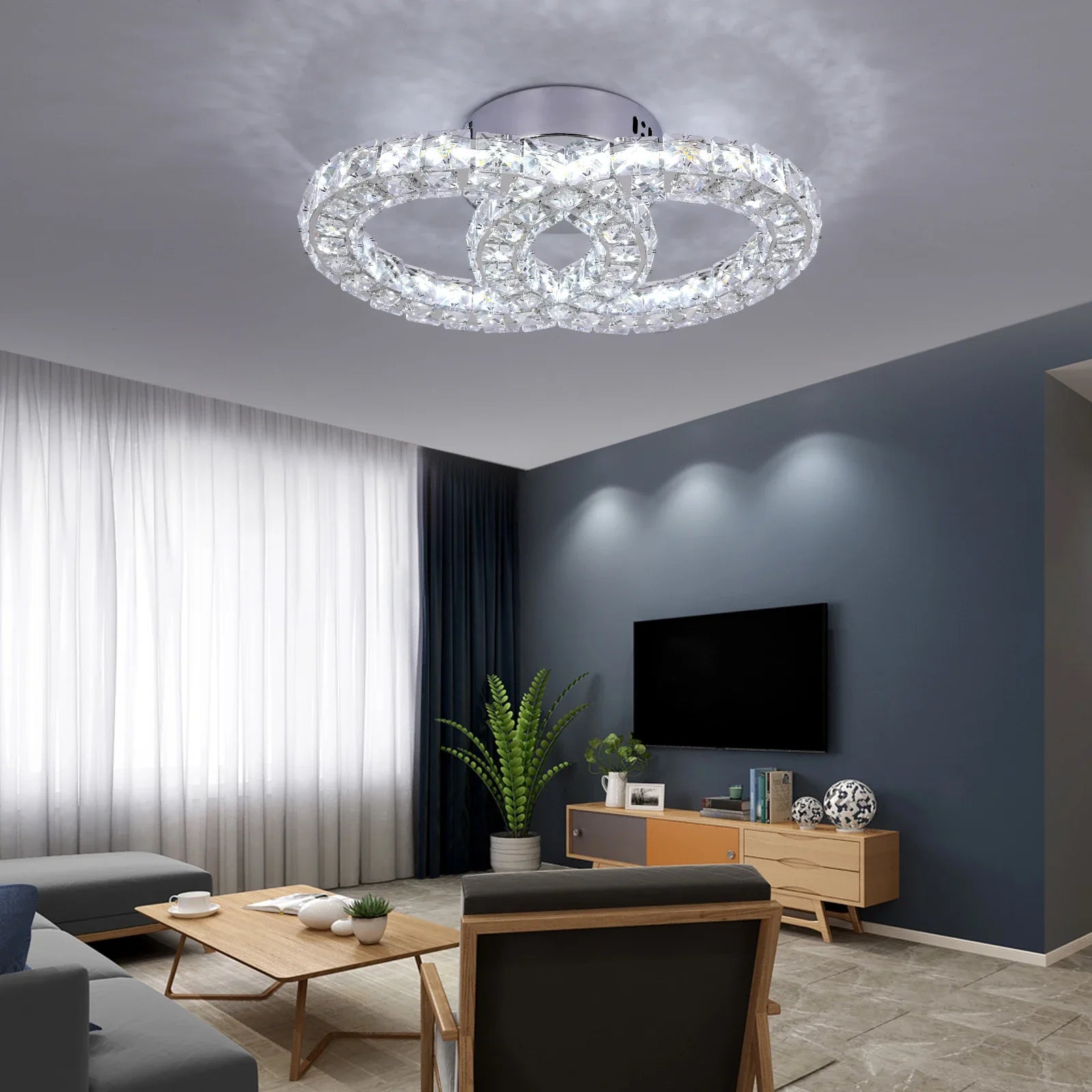 Afralia™ Crystal LED Ceiling Chandelier: Elegant 3-Side Nordic Indoor Light for Living Room