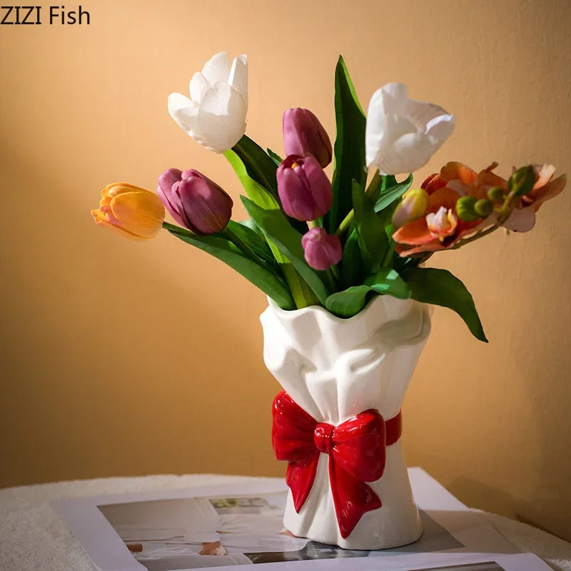 Afralia™ Bowknot Ceramic Vase for Charming Flower Arrangements