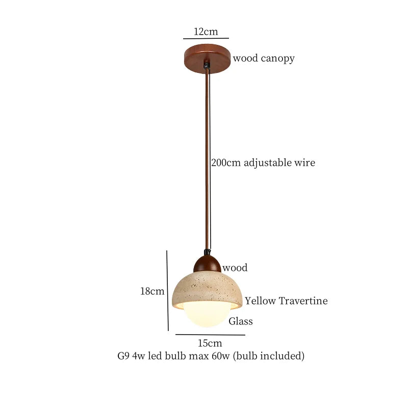 Afralia™ Yellow Travertine Spherical Stone LED Pendant Light for Bedroom Dining Living Room