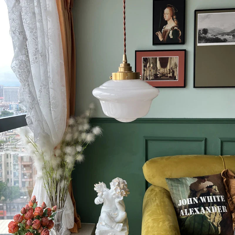 Afralia™ Milky White Glass LED Pendant Light: Copper Socket, Nordic Design for Home and Restaurant