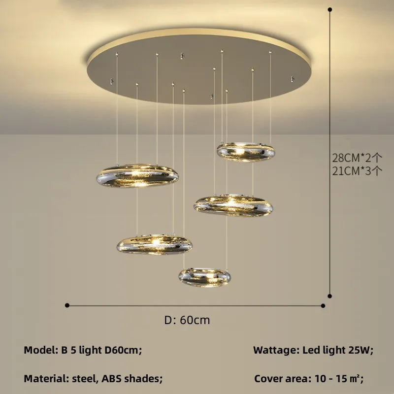 Afralia™ Chrome LED Ceiling Chandelier Cobblestone Pendant Lights - Modern Luxury Luminarias Fixtures
