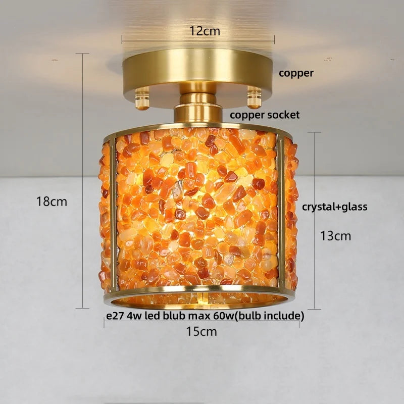 Afralia™ Handcrafted Glass Crystal Copper Ceiling Light Fixture for Dining Bedroom Kitchen