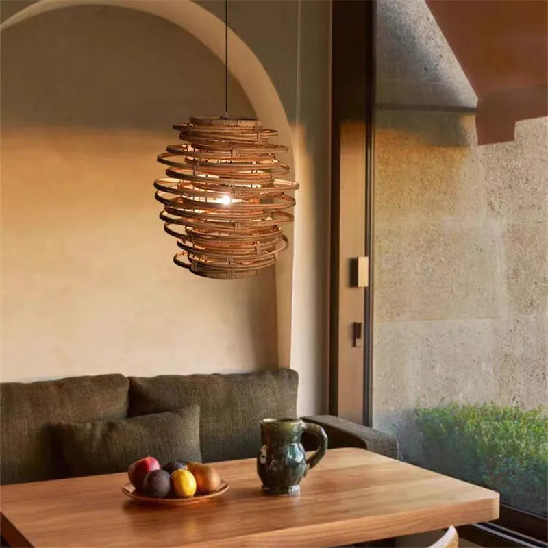 Afralia™ Bamboo Birdnest Pendant Light for Dining Room, Handmade Wicker Lamp for Kitchen Bar & Living Room