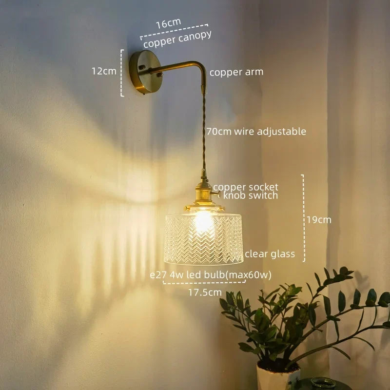 Afralia™ Vintage LED Wall Lamps Glass Copper Light for Living Room Restaurant Mirror