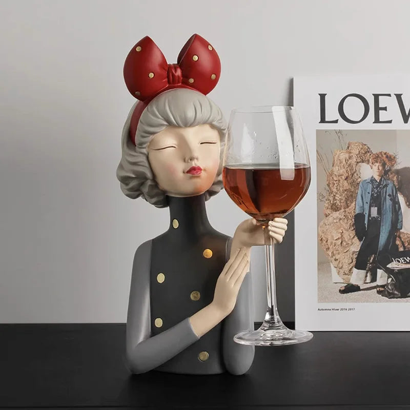 Afralia™ Modern Bow Girl Wine Glass Holder and Cabinet Wine Rack Sculpture